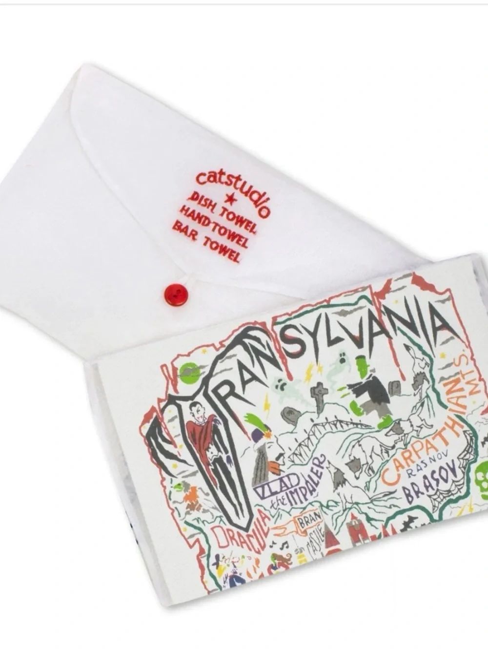 NWT Catstudio Transylvania Tea Towel - White with Multicolor Accents